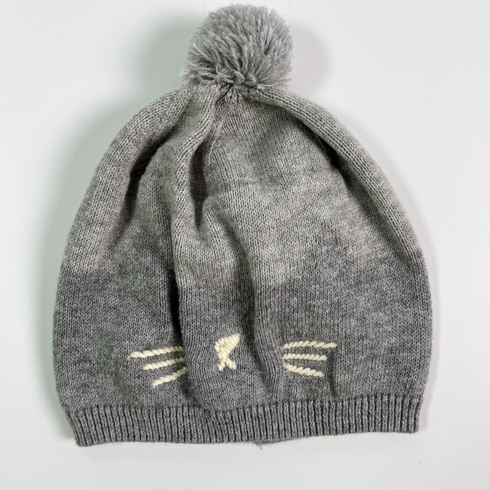 Zara Gray Cat Beanie with Pom-Pom